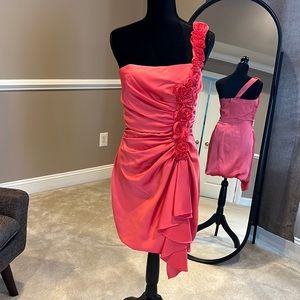 Max and Cleo one shoulder dress in coral rose